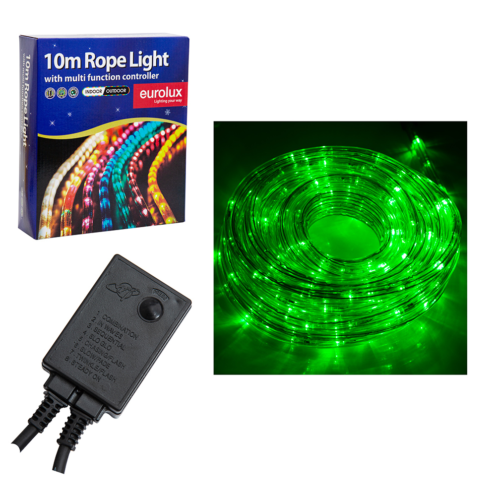 H83GN ROPE LIGHT 10m LED GREEN 8 FUNCT CONTROL