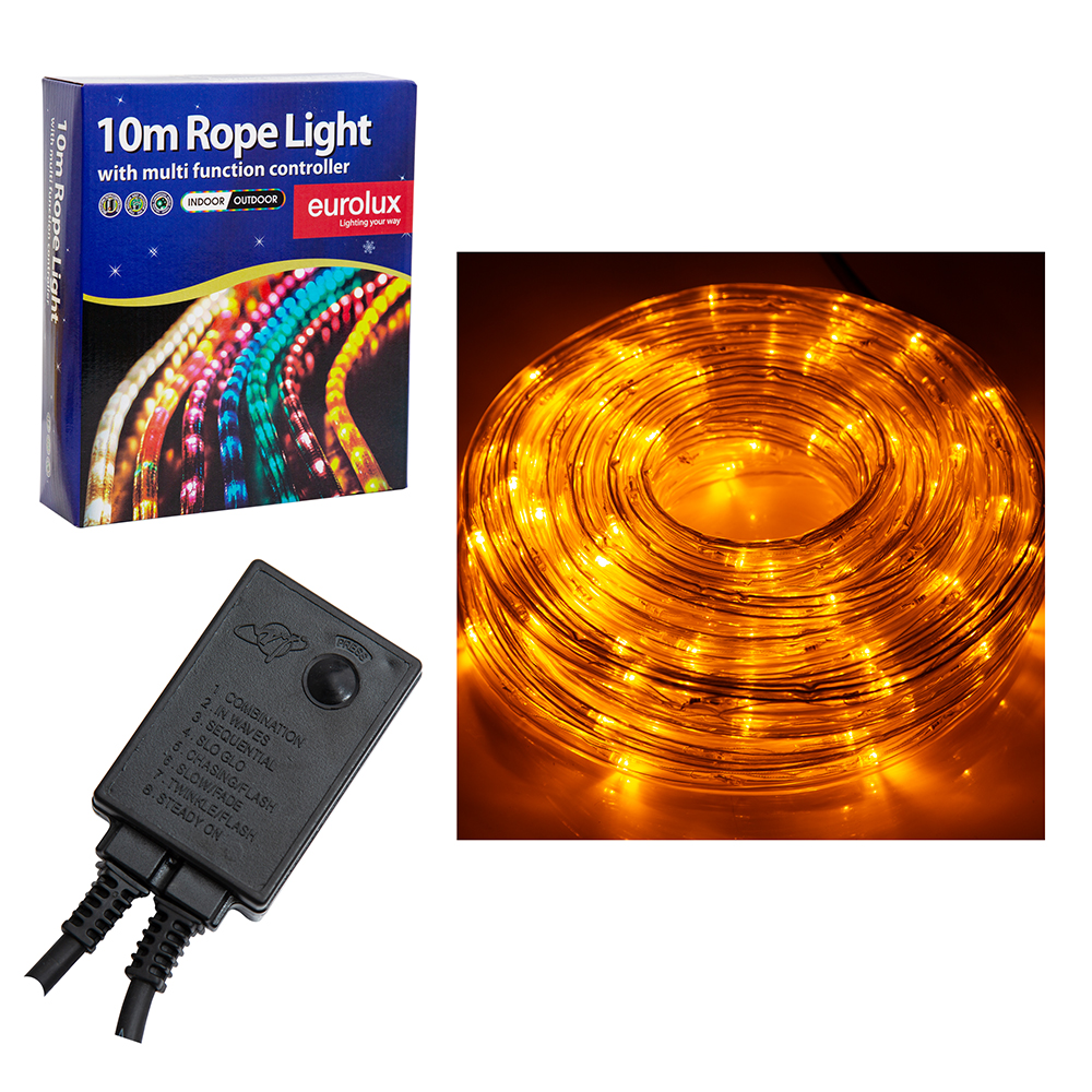 H83Y ROPE LIGHT 10m LED YELLOW 8 FUNCT CONTROL
